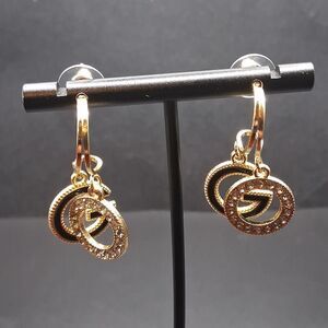 Letter GG Dangle Rhinestone Goldtone Earrings New In Box